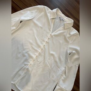 Maison d’Amélie White Button-Up Blouse – Fabric Covered Buttons